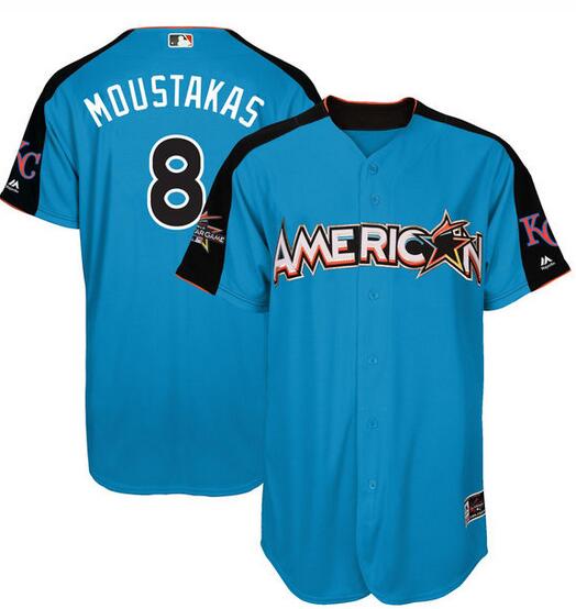 Men's American League Mike Moustakas Majestic Blue 2017 MLB All-Star Game Home Run Derby Player Jersey