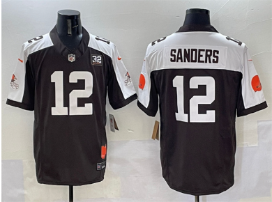 Men's Cleveland Browns #12 Shedeur Sanders Brown White 2025 Draft F.U.S.E. With Jim Brown Memorial & Home Patch Vapor Limited Football Stitched Jersey