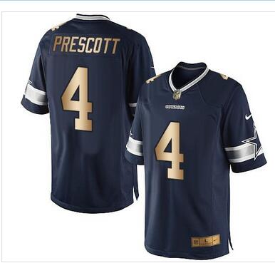 Nike Cowboys #4 Dak Prescott Navy Blue Team Color Men's Stitched NFL Limited Gold Jersey