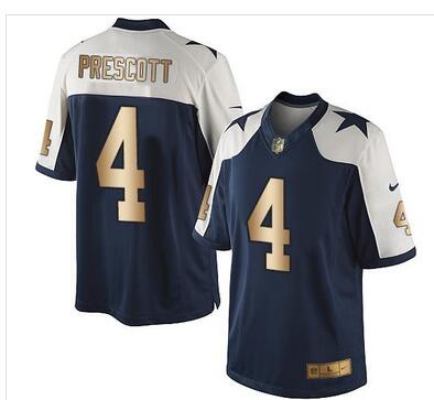 Nike Cowboys #4 Dak Prescott Navy Blue Team Color Men's Stitched NFL Limited Gold Jersey