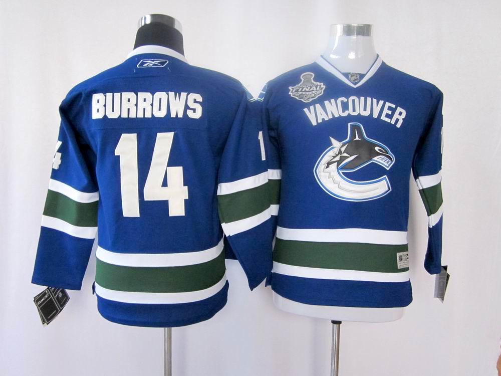 2011 Stanley Cup Vancouver Canucks #14 BURROWS blue NHL Kids Jerseys