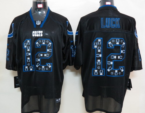 2012 Nike Indianapolis Colts 12 Luck Lights Out Black Elite Jerseys