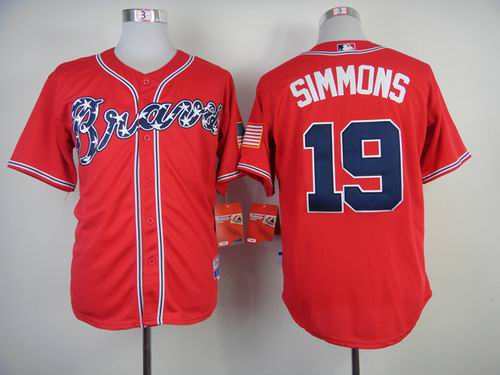 2014 Atlanta Braves 19 SIMMONS Red men baseball mlb jersey