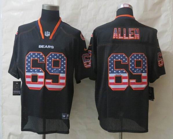 2014 New Nike Chicago Bears 69 Allen USA Flag Fashion Black Elite Jerseys