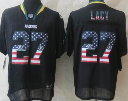 2014 New Nike Green Bay Packers 27 Lacy USA Flag Fashion Black Elite Jerseys