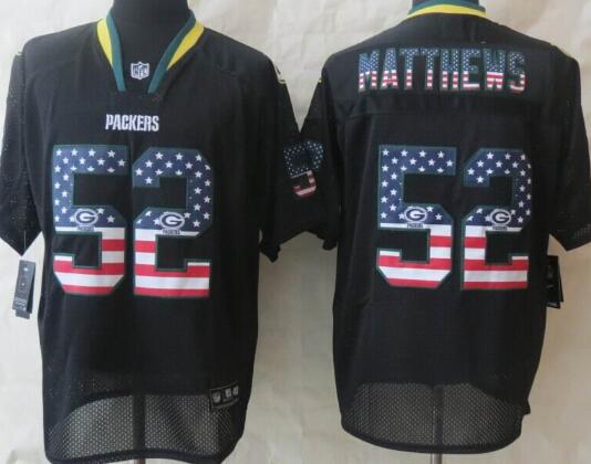 2014 New Nike Green Bay Packers 52 Matthews USA Flag Fashion Black Elite Jerseys