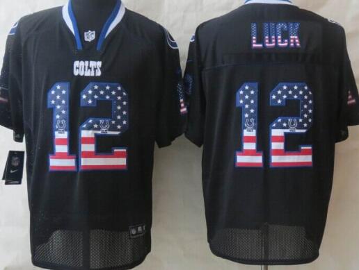 2014 New Nike Indianapolis Colts 12 Luck USA Flag Fashion Black Elite Jerseys