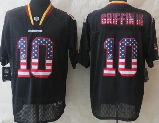 2014 New Nike Washington RedSkins 10 Griffin III USA Flag Fashion Black Elite Jerseys