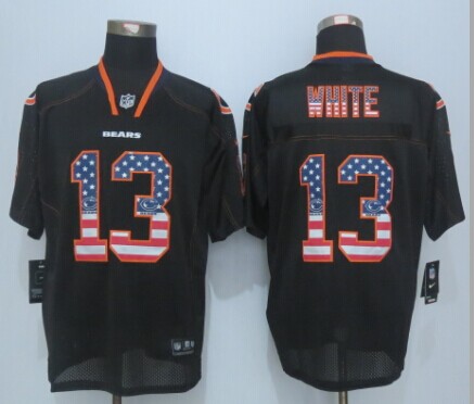 2014 Nike Chicago Bears 13 White USA Flag Fashion Black Elite Jerseys