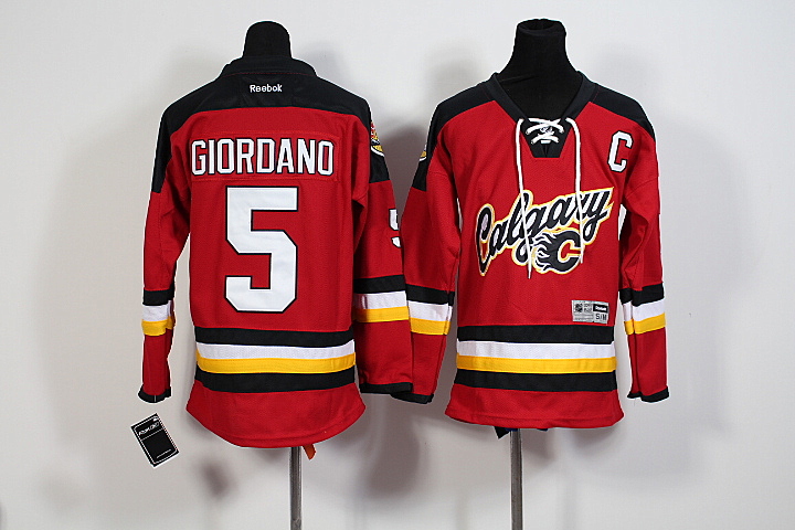 2015 Calgary Flames #5 Mark Giordano red kid nhl Hockey jersey