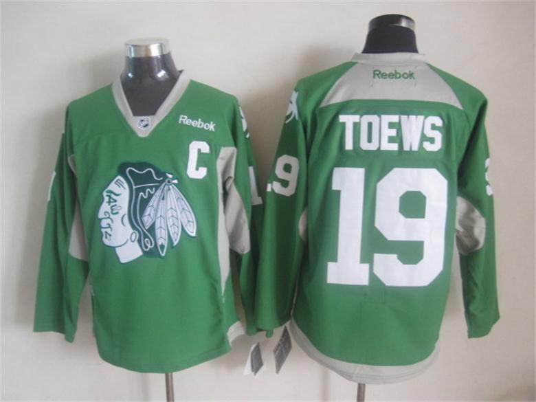 2015 Reebok Chicago Blackhawks 19 Jonathan Toews green men nhl Ice Hockey Jerseys C patch