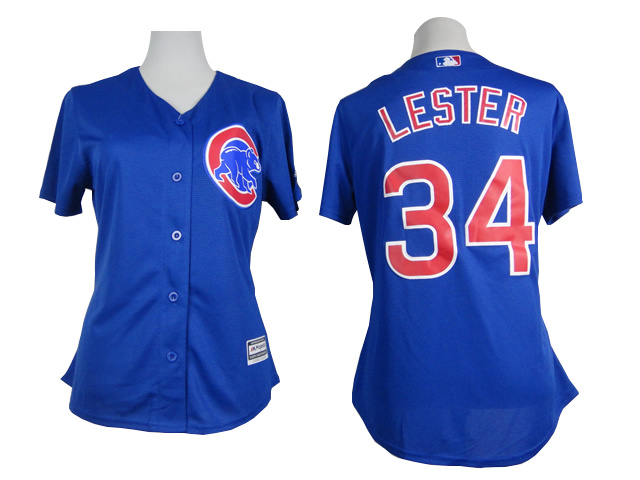 2015 women Chicago Cubs #34 Jon Lester blue throwback mlb baseball jerseys