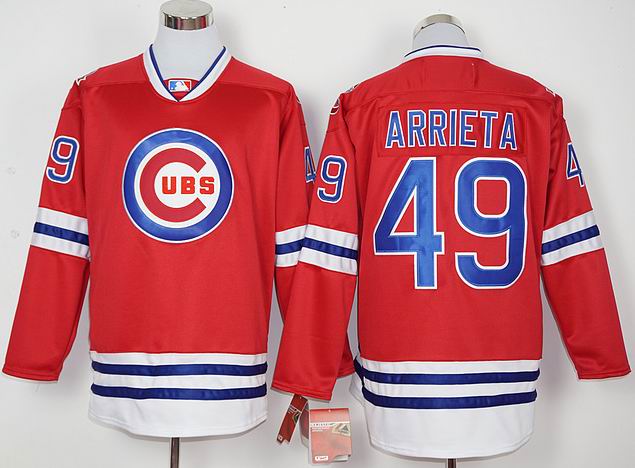 2016 Chicago Cubs 49 Jake Arrieta red long sleeve men baseball mlb  jersey 100th patch