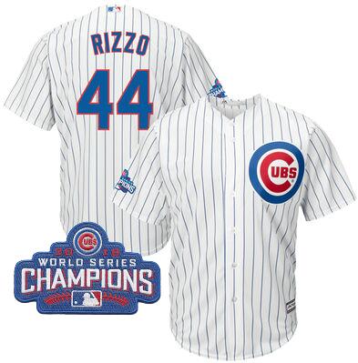 2016 Chicago Cubs Anthony Rizzo Majestic White Home Mens World Series Champions Team Logo Patch Player Jersey