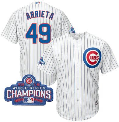 2016 Chicago Cubs Jake Arrieta Majestic White Home Mens World Series Champions Team Logo Patch Player Jersey