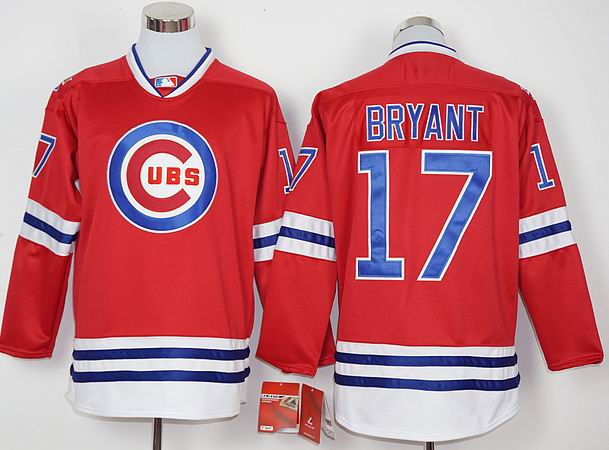 2016 Chicago Cubs Kris Bryant 17 red long sleeves men baseball mlb jerseys 100th patch