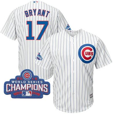 2016 Chicago Cubs Kris Bryant Majestic White Home Mens  World Series Champions Team Logo Patch Player Jersey