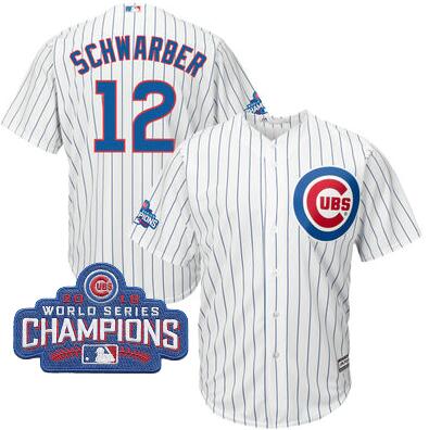 2016 Chicago Cubs Kyle Schwarber Majestic White Home Mens  World Series Champions Team Logo Patch Player Jersey