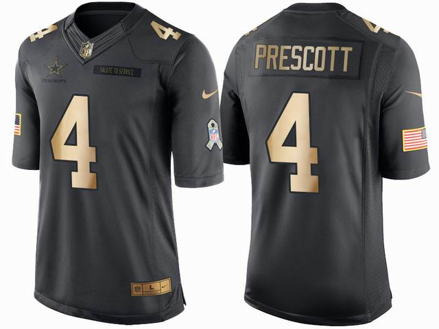 2016 Dallas Cowboys 4 Dak Prescott Nike Green Salute To Service Limited Jersey gold