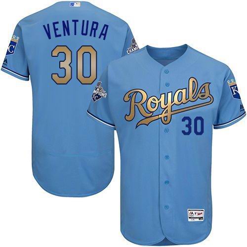 2016 Kansas Royals Yordano Ventura 30 skyblue gold Flexbase Authentic Collection men baseball mlb Jersey