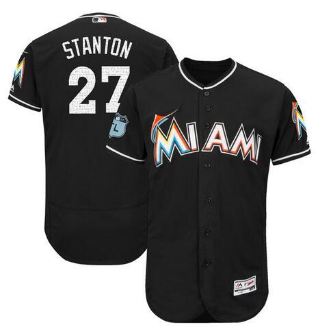 Men's Miami Marlins Giancarlo Stanton Majestic Black 2017 Spring Training Cool Base Player Jersey