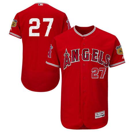 Men's Los Angeles Angels of Anaheim Mike Trout Majestic Scarlet 2017 Spring Training Cool Base Player Jersey