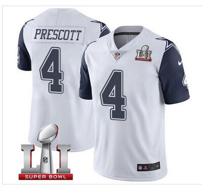 Nike Cowboys #4 Dak Prescott White Men's Stitched NFL Super Bowl LI 51 Limited Rush Jersey