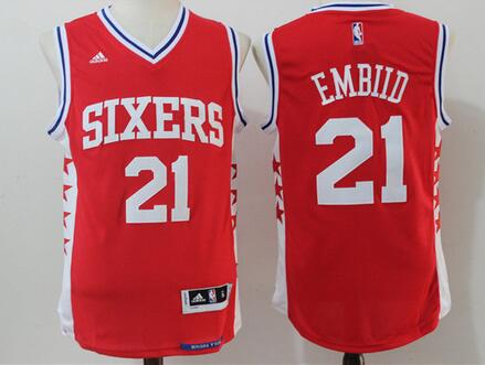 Men's #21 joel embiid basketball jerseys Stitched Red 01