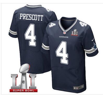 Nike Cowboys #4 Dak Prescott Navy Blue Team Color Men's Stitched NFL Super Bowl LI 51 Elite Jersey