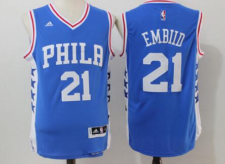 Men's #21 joel embiid basketball jerseys Stitched Blue 02