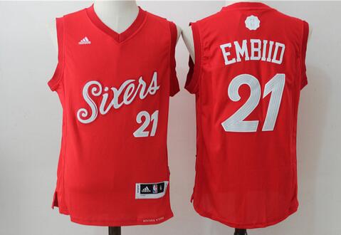 Christmas Men's #21 joel embiid basketball jerseys Stitched Red 01