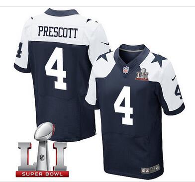 Nike Cowboys #4 Dak Prescott Navy Blue Thanksgiving Men's Stitched NFL Super Bowl LI 51 Throwback Elite Jersey