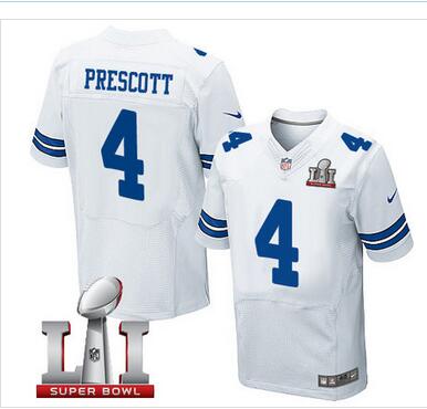 Nike Cowboys #4 Dak Prescott White Men's Stitched NFL Super Bowl LI 51 Elite Jersey