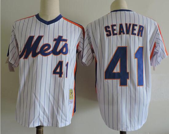 Men's New York Mets Tom Seaver Majestic White/Royal Cooperstown Cool Base Player Jersey