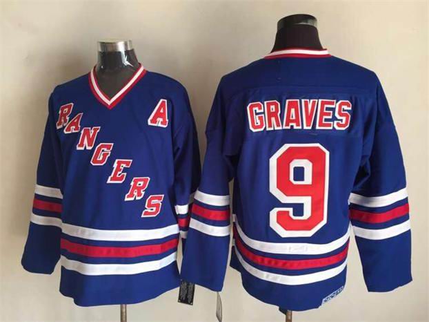 Adam Graves Jersey 9 blue CCM A patch New York Rangers nhl ice hockey  jerseys