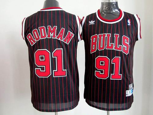 Adidas Chicago Bulls 91 Dennis Rodman Black Red NBA Jerseys