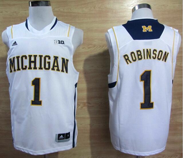 Adidas Glenn Robinson Michigan Wolverines #1 10 Patch White Basketball NCAA Jerseys