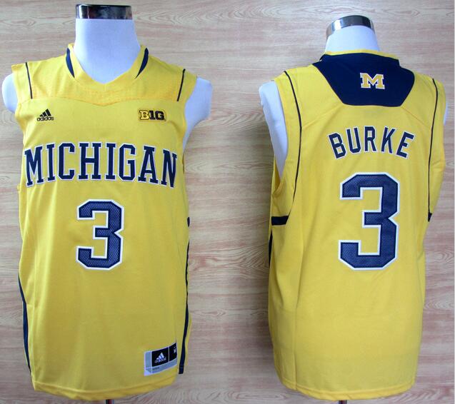 Adidas Trey Burke Michigan Wolverines #3 10 Patch Yellow Basketball NCAA Jerseys