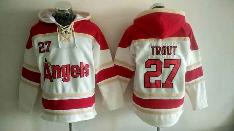 Anaheim Angels 27 Mike Trout beige baseball Hooded Sweatshirt