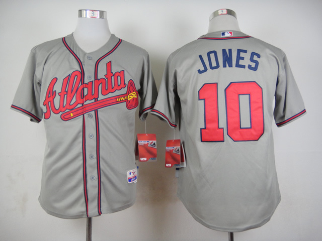 Atlanta Braves 10 Chipper Jones Grey baseball jersey