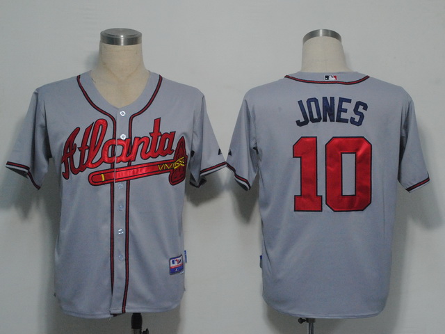 Atlanta Braves 10 Jones Grey men baseball mlb jerseys