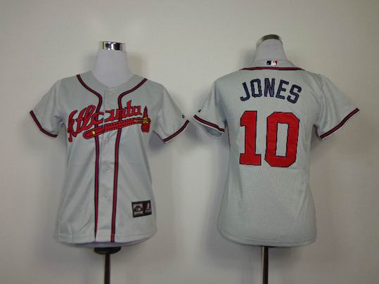 Atlanta Braves 10 Jones grey Cool Base women