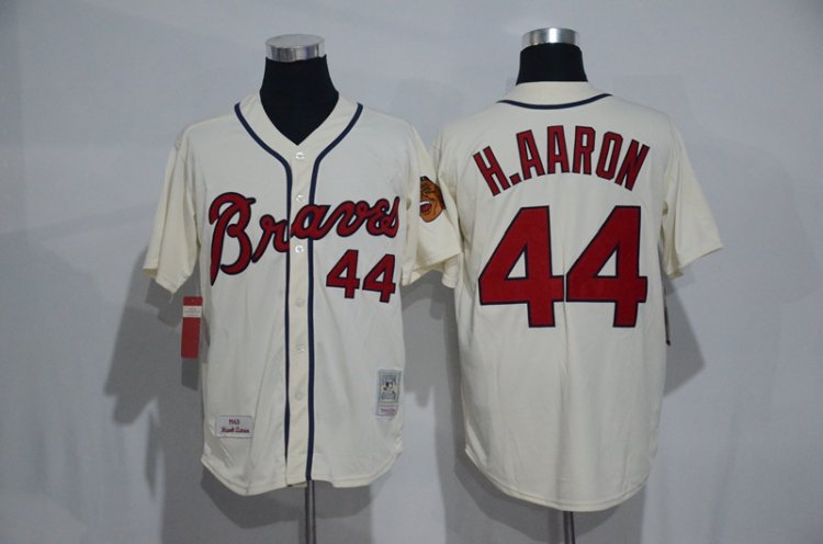 Atlanta Braves 44 Hank Aaron Cream Stitched Baseball Jersey