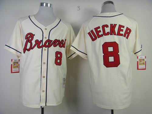 Atlanta Braves 8 UECKER throwback Cream men baseball mlb Jerseys