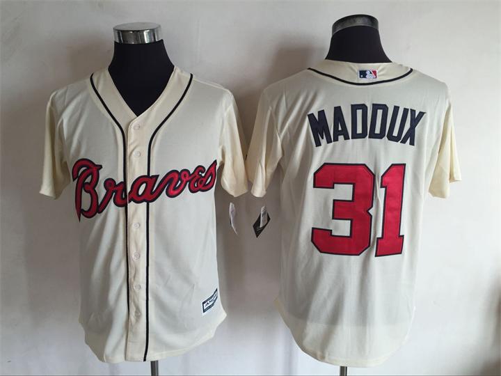 Atlanta Braves Greg Maddux 31 Beige Mejestic men baseball mlb jerseys