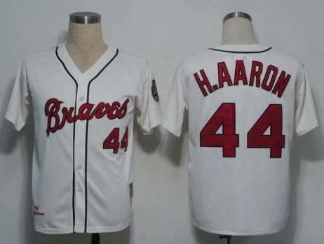 Atlanta Braves Hank Aaron 44  White men baseball mlb jerseys