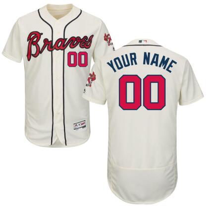 Atlanta Braves Majestic Alternate Ivory Flex Base Authentic Collection Custom Jersey