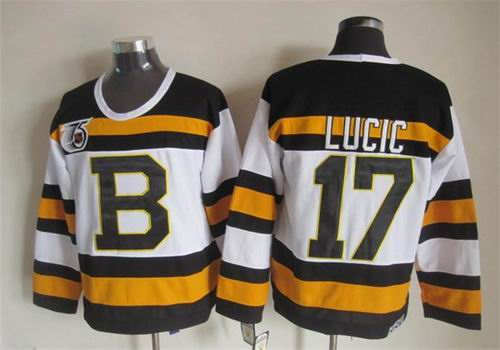 Boston Bruins 17 Milan Lucic white black throwback 75th men ice hockey nhl jerseys