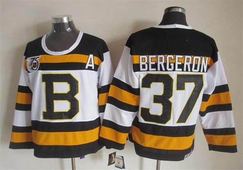 Boston Bruins 37 Patrice Bergeron White throwback 75th men ice hockey nhl jerseys