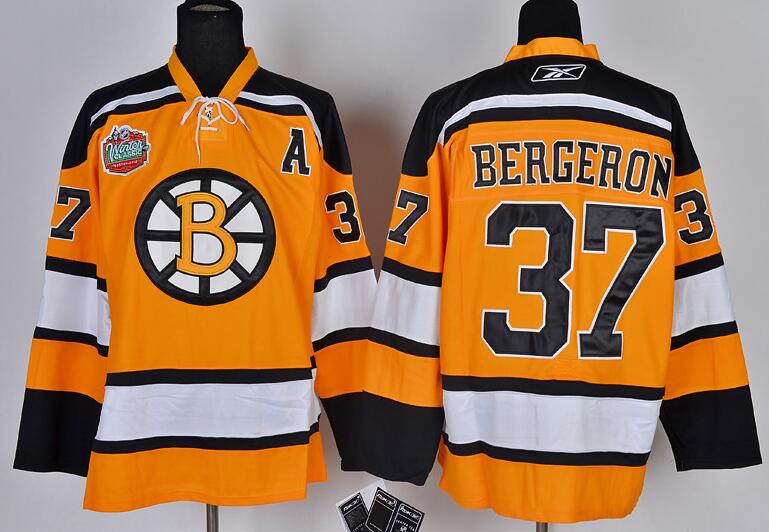 Boston Bruins 37 Patrice Bergeron yellow men ice hockey nhl jersey